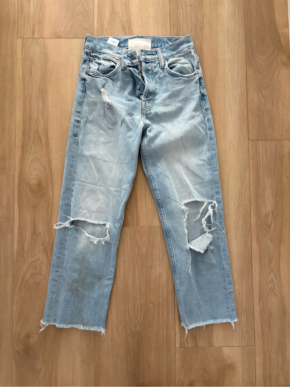 MOTHER Denim - Light Blue Distressed Women's Jeans - Classic Straight Fit